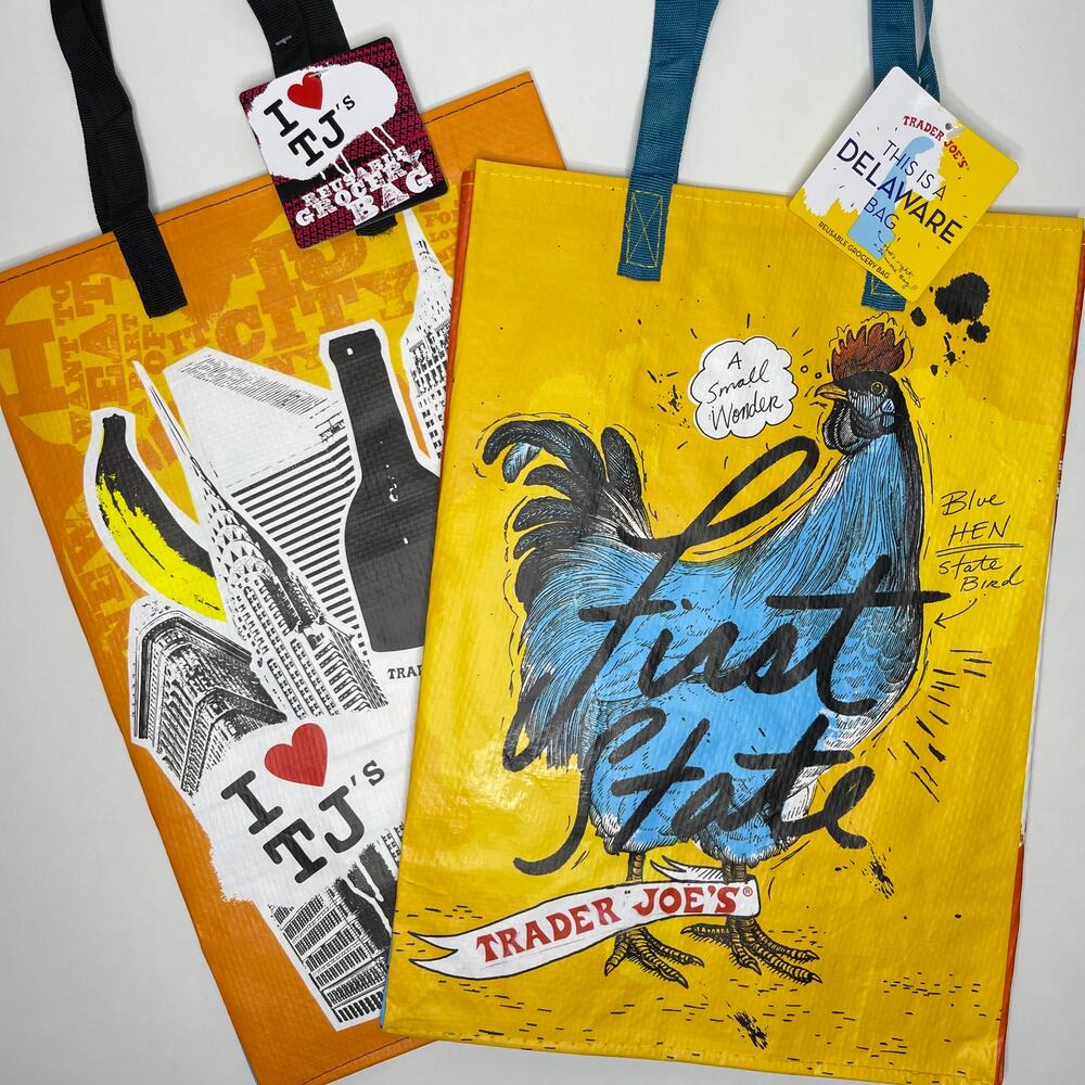 Set of 2! Trader Joe’s State Tote Bags — NY NYC MANHATTAN BROOKLYN + DELAWARE DE